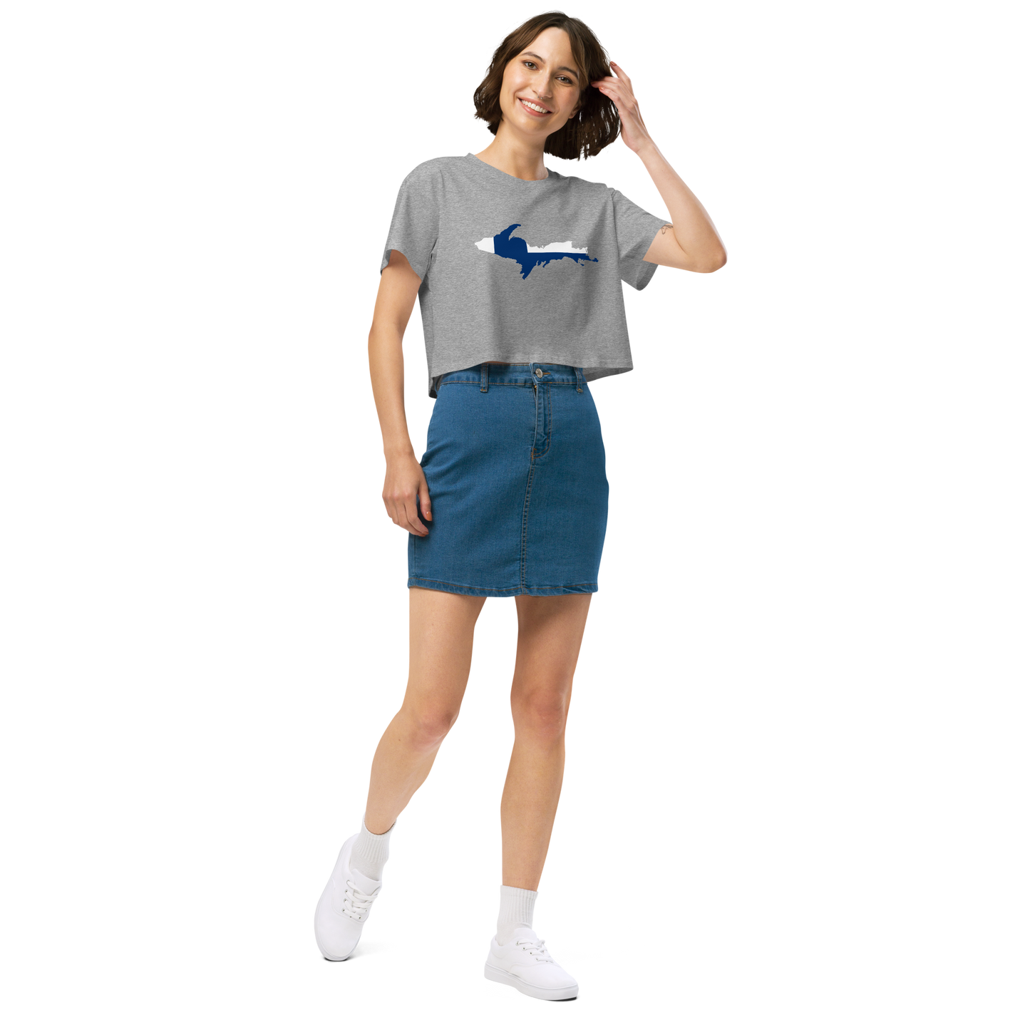 Michigan Upper Peninsula Relaxed Crop Top (w/ UP Finland Flag Outline)