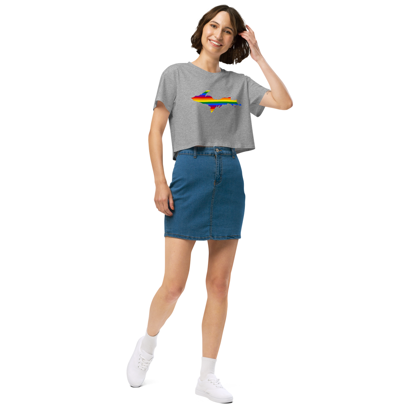 Michigan Upper Peninsula Relaxed Crop Top (w/ UP Pride Flag Outline)