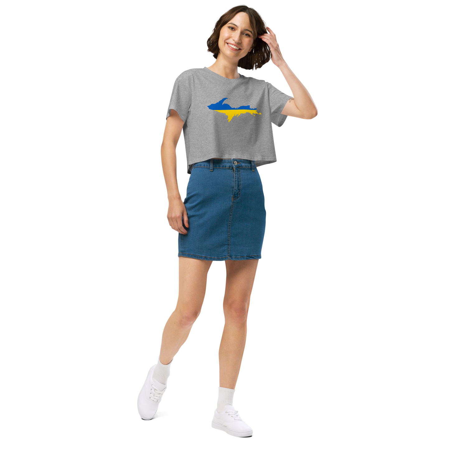 Michigan Upper Peninsula Relaxed Crop Top (w/ UP Ukraine Flag Outline)