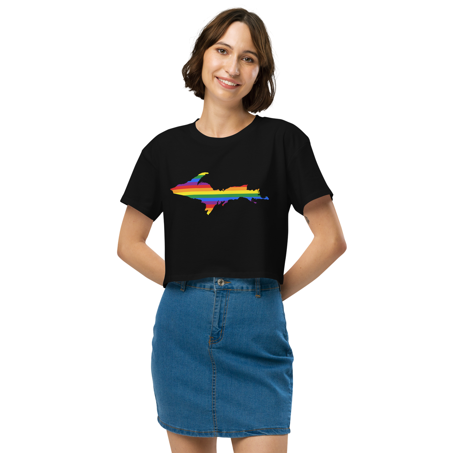 Michigan Upper Peninsula Relaxed Crop Top (w/ UP Pride Flag Outline)