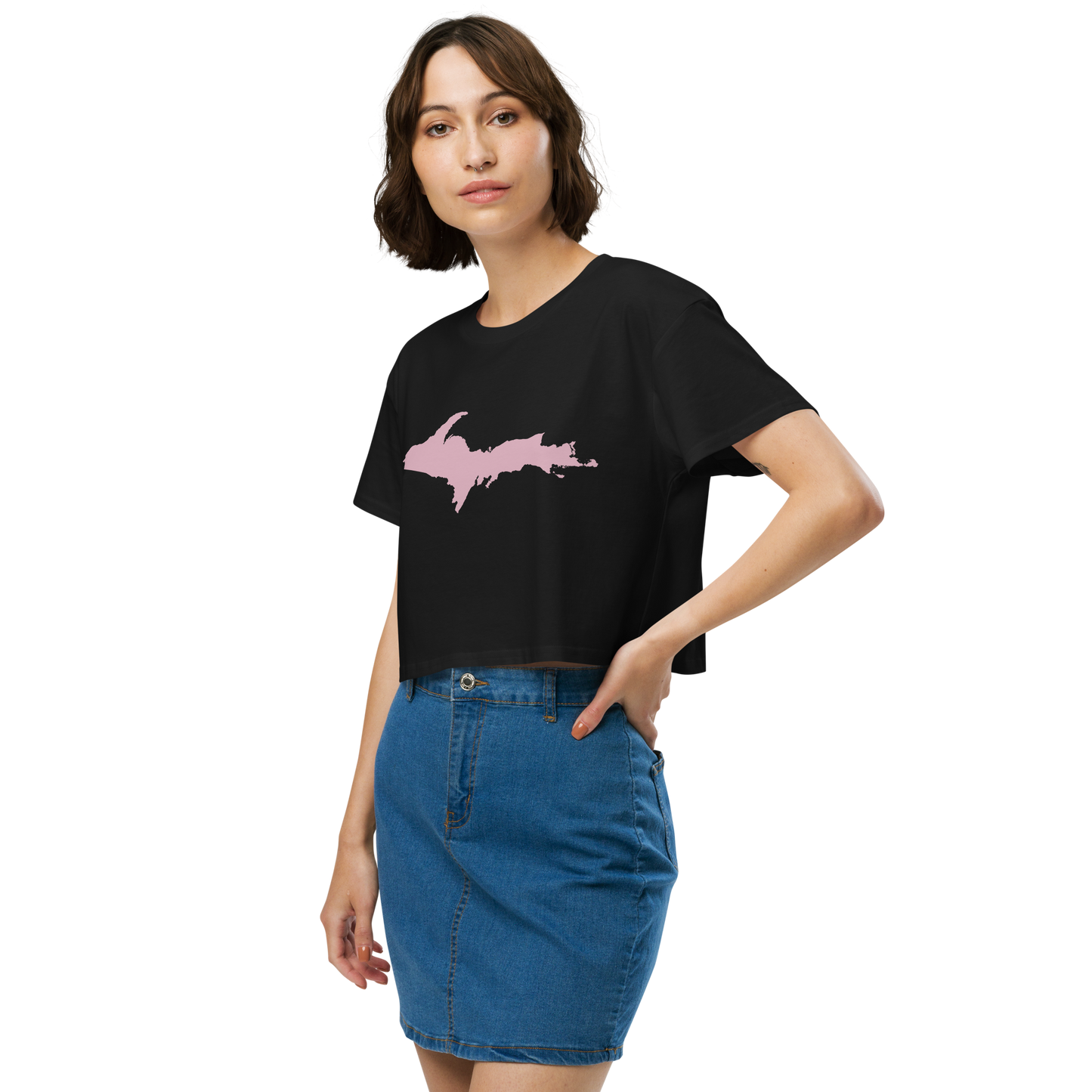 Michigan Upper Peninsula Relaxed Crop Top (w/ Pink UP Outline)