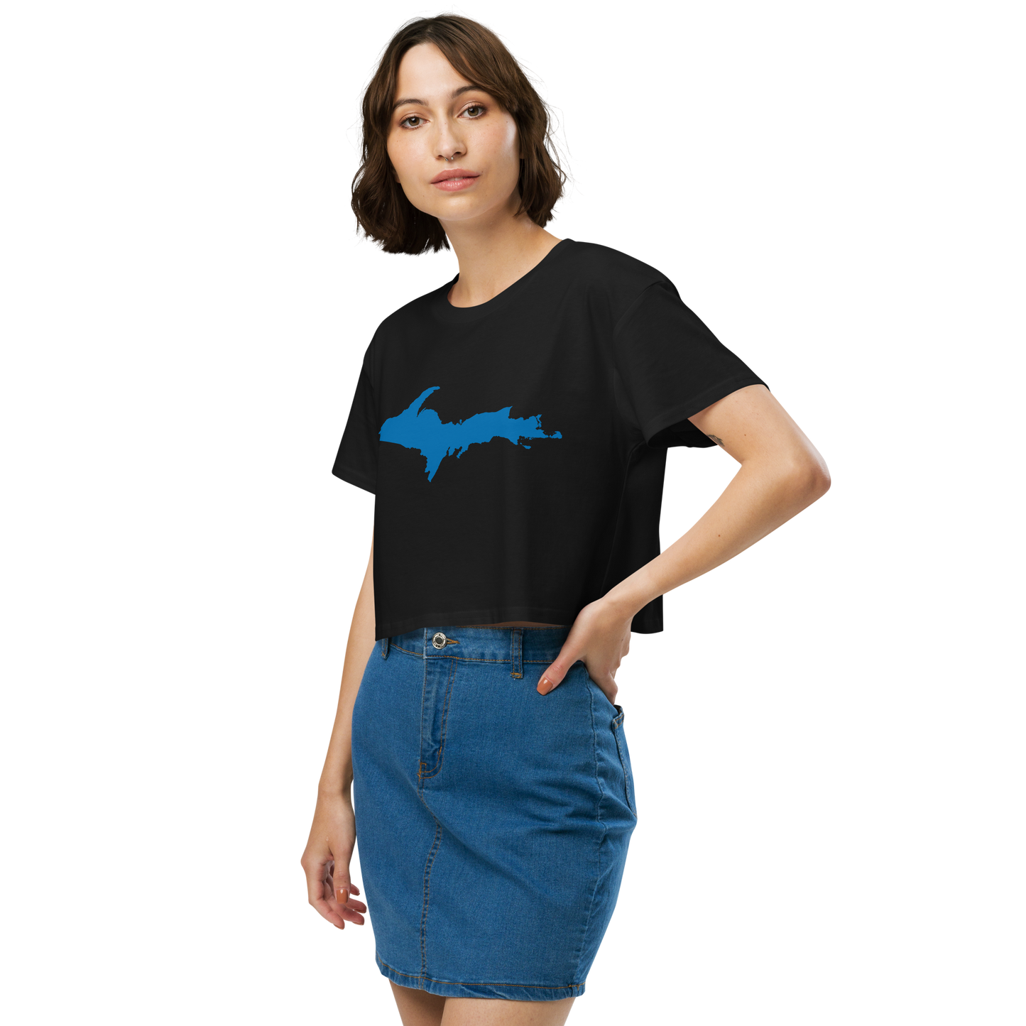 Michigan Upper Peninsula Relaxed Crop Top (W/ Azure UP Outline)