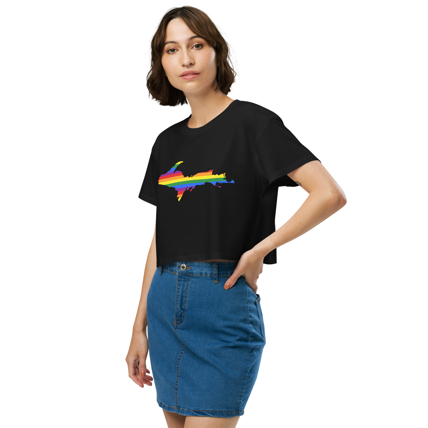 Michigan Upper Peninsula Relaxed Crop Top (w/ UP Pride Flag Outline)