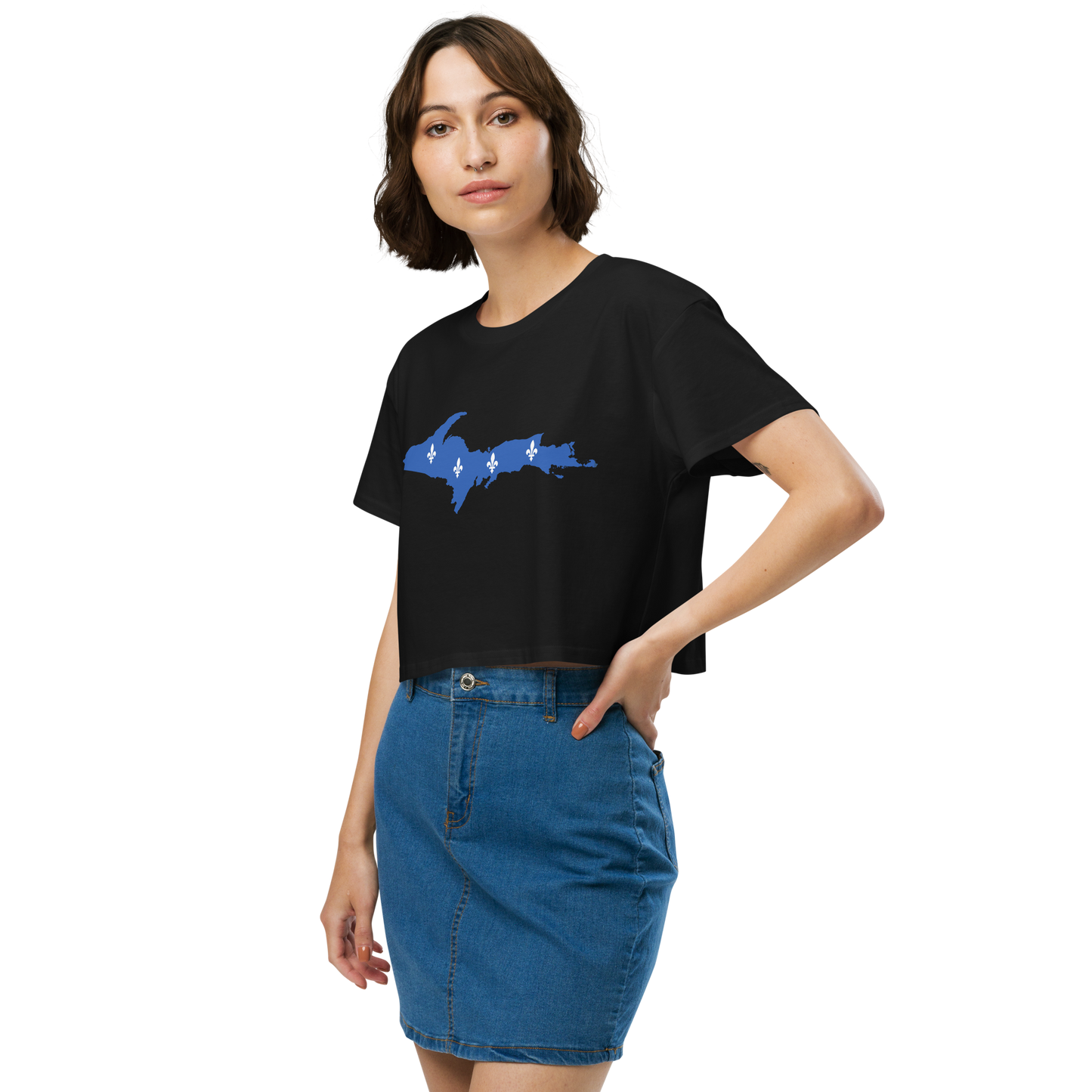 Michigan Upper Peninsula Relaxed Crop Top (w/ UP Quebec Flag Outline)