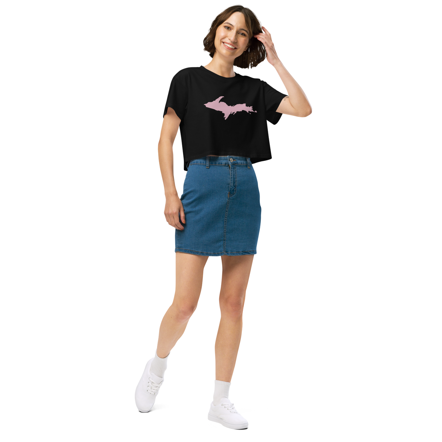 Michigan Upper Peninsula Relaxed Crop Top (w/ Pink UP Outline)