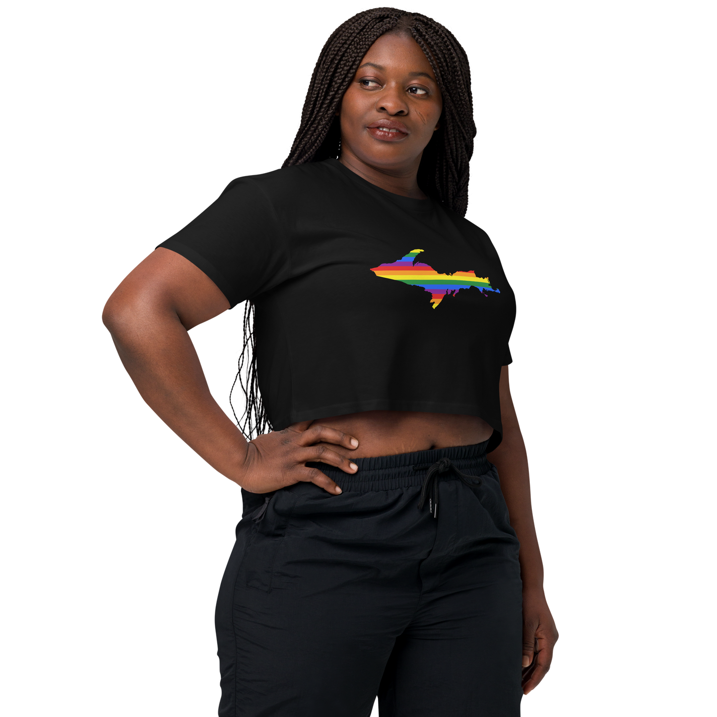 Michigan Upper Peninsula Relaxed Crop Top (w/ UP Pride Flag Outline)