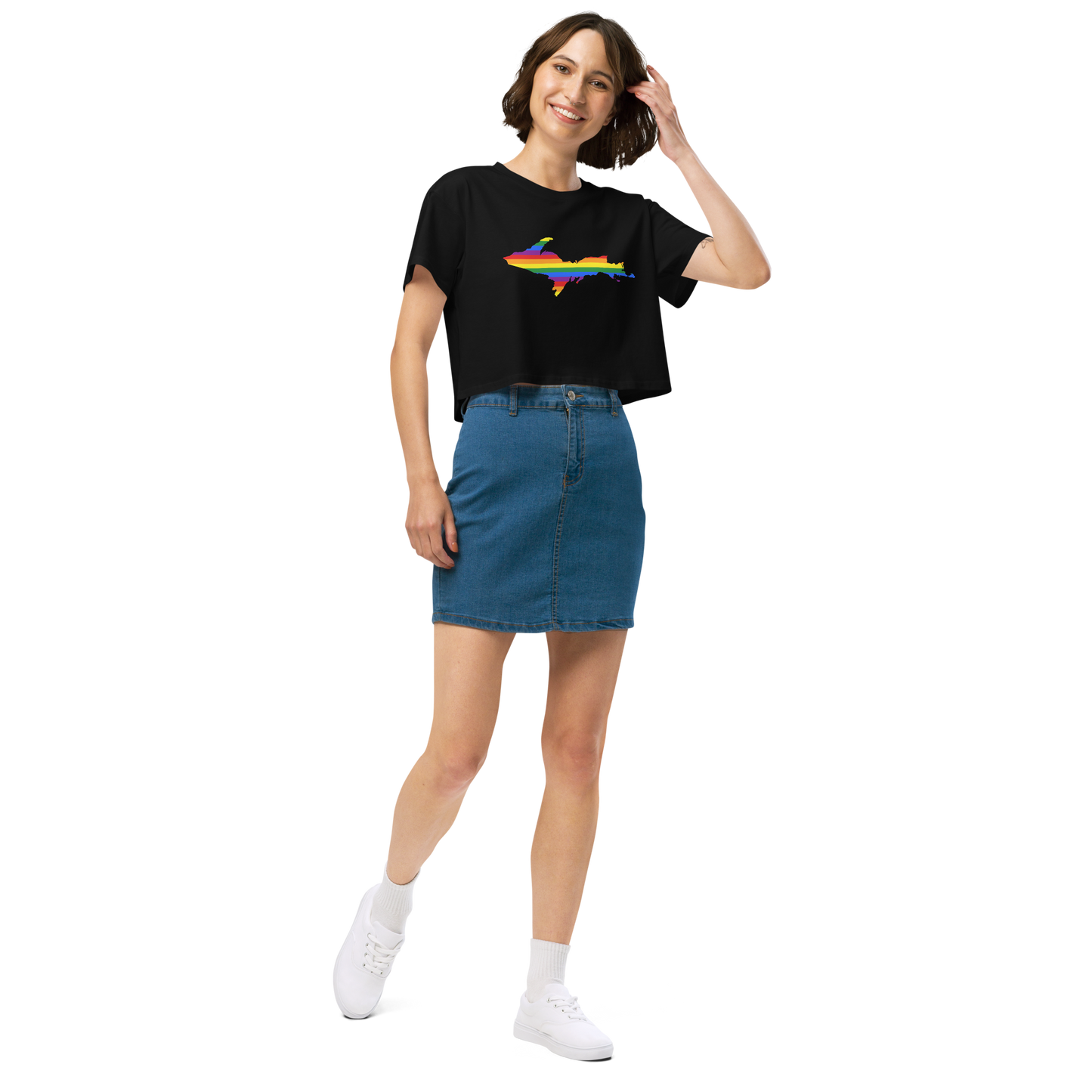 Michigan Upper Peninsula Relaxed Crop Top (w/ UP Pride Flag Outline)