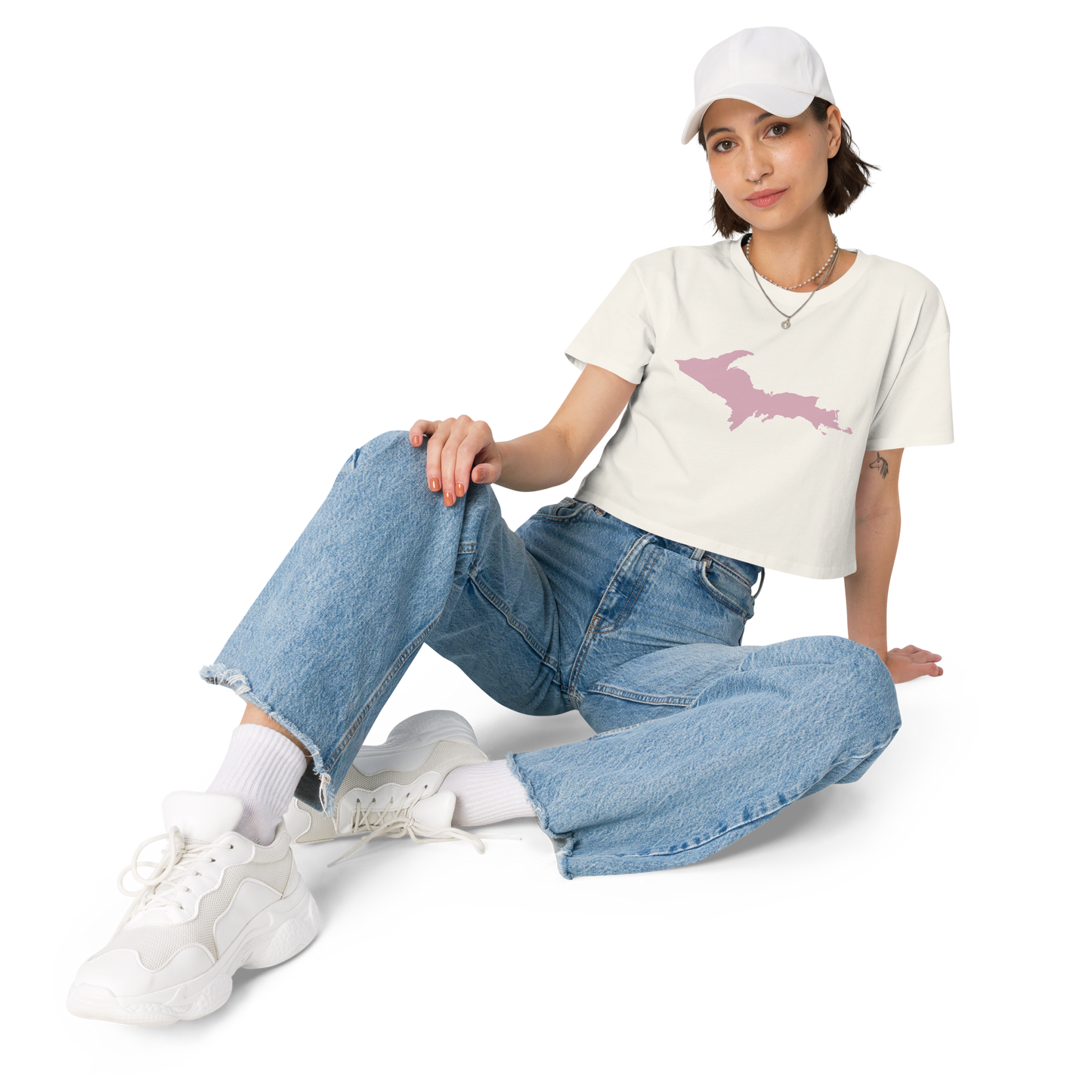 Michigan Upper Peninsula Relaxed Crop Top (w/ Pink UP Outline)