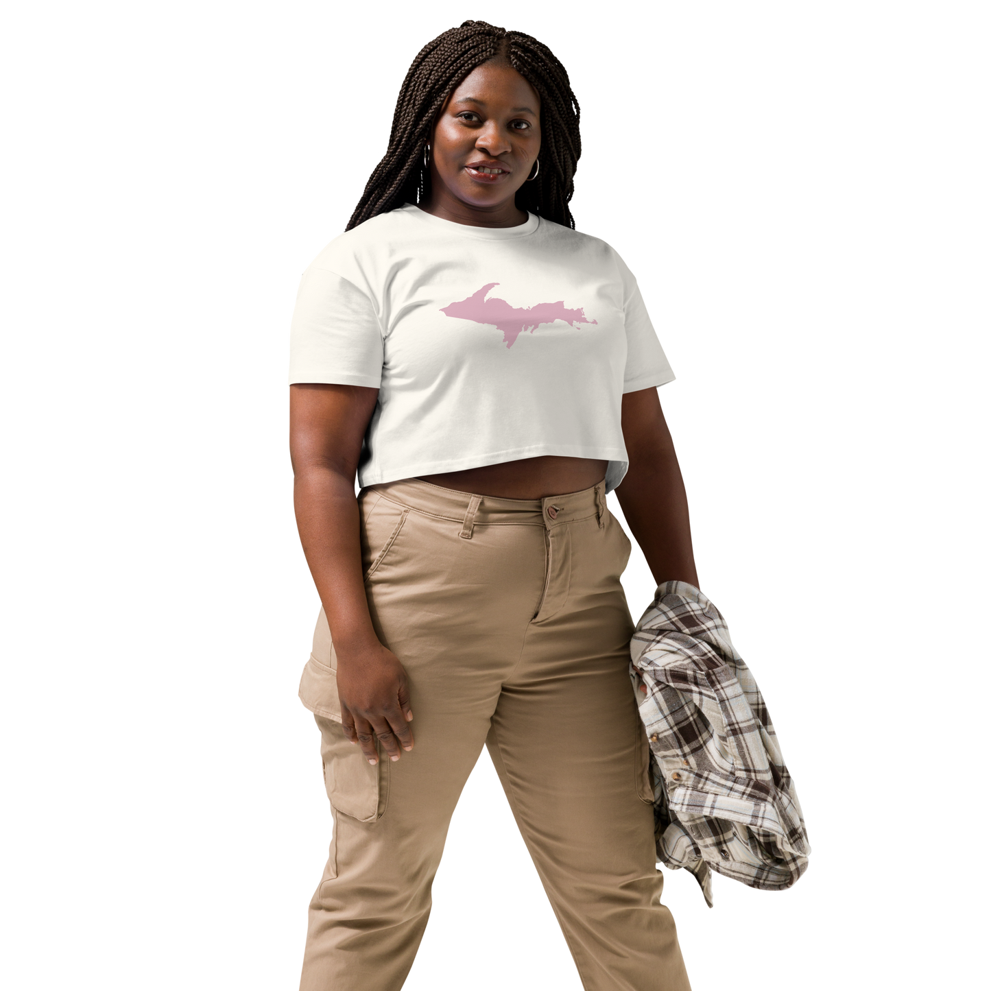 Michigan Upper Peninsula Relaxed Crop Top (w/ Pink UP Outline)