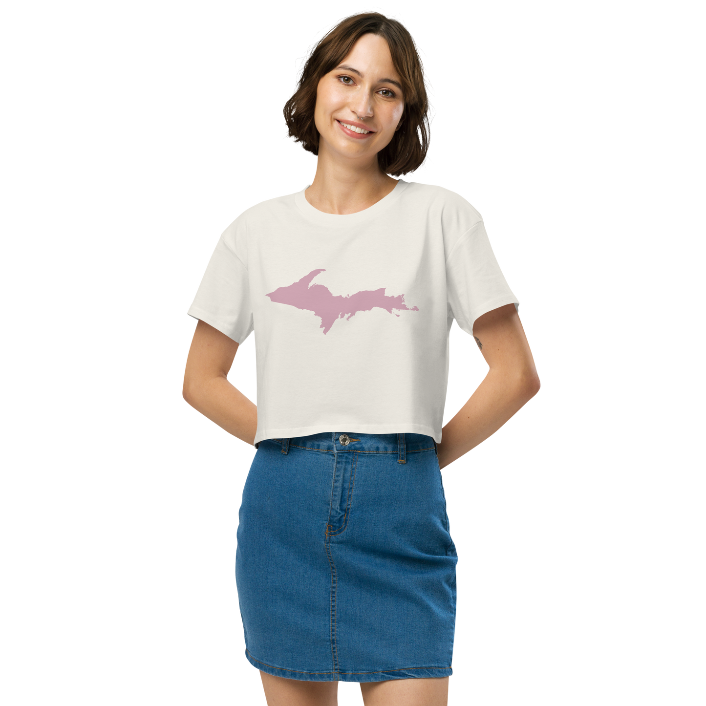 Michigan Upper Peninsula Relaxed Crop Top (w/ Pink UP Outline)