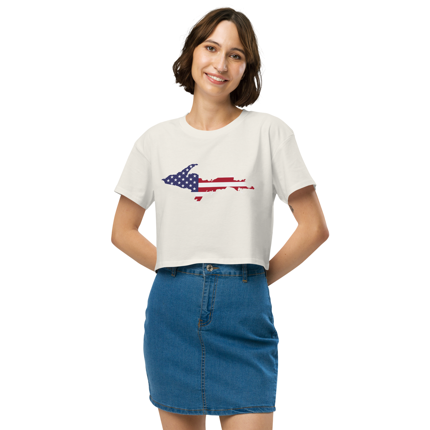 Michigan Upper Peninsula Relaxed Crop Top (w/ UP USA Flag Outline)