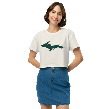 Michigan Upper Peninsula Relaxed Crop Top (w/ Green UP Outline)