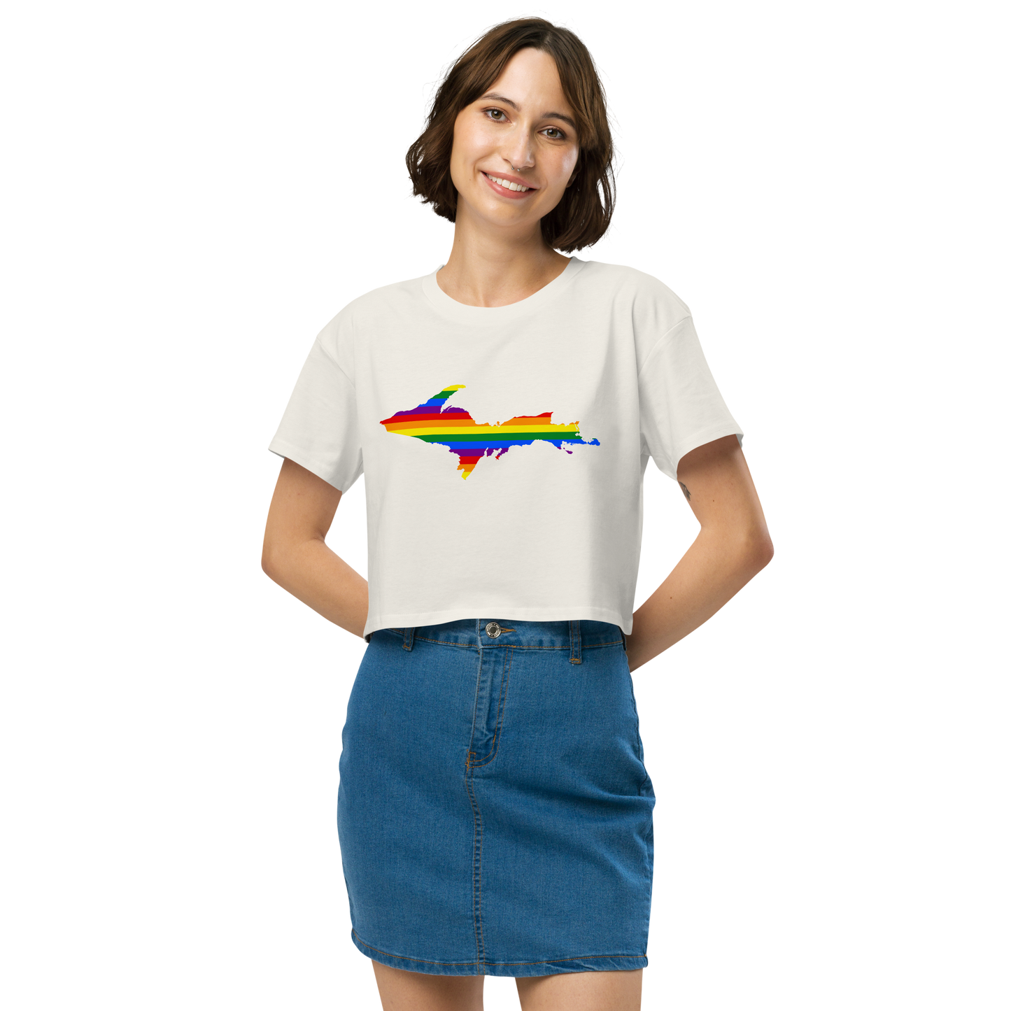 Michigan Upper Peninsula Relaxed Crop Top (w/ UP Pride Flag Outline)