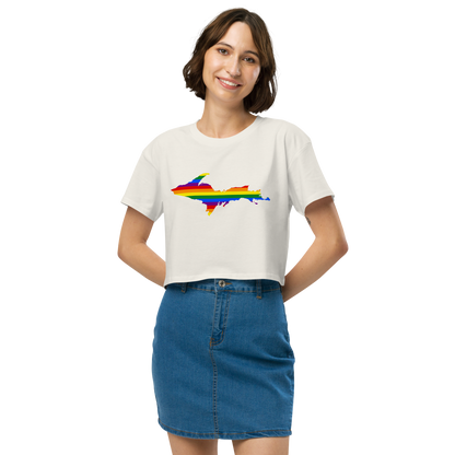 Michigan Upper Peninsula Relaxed Crop Top (w/ UP Pride Flag Outline)