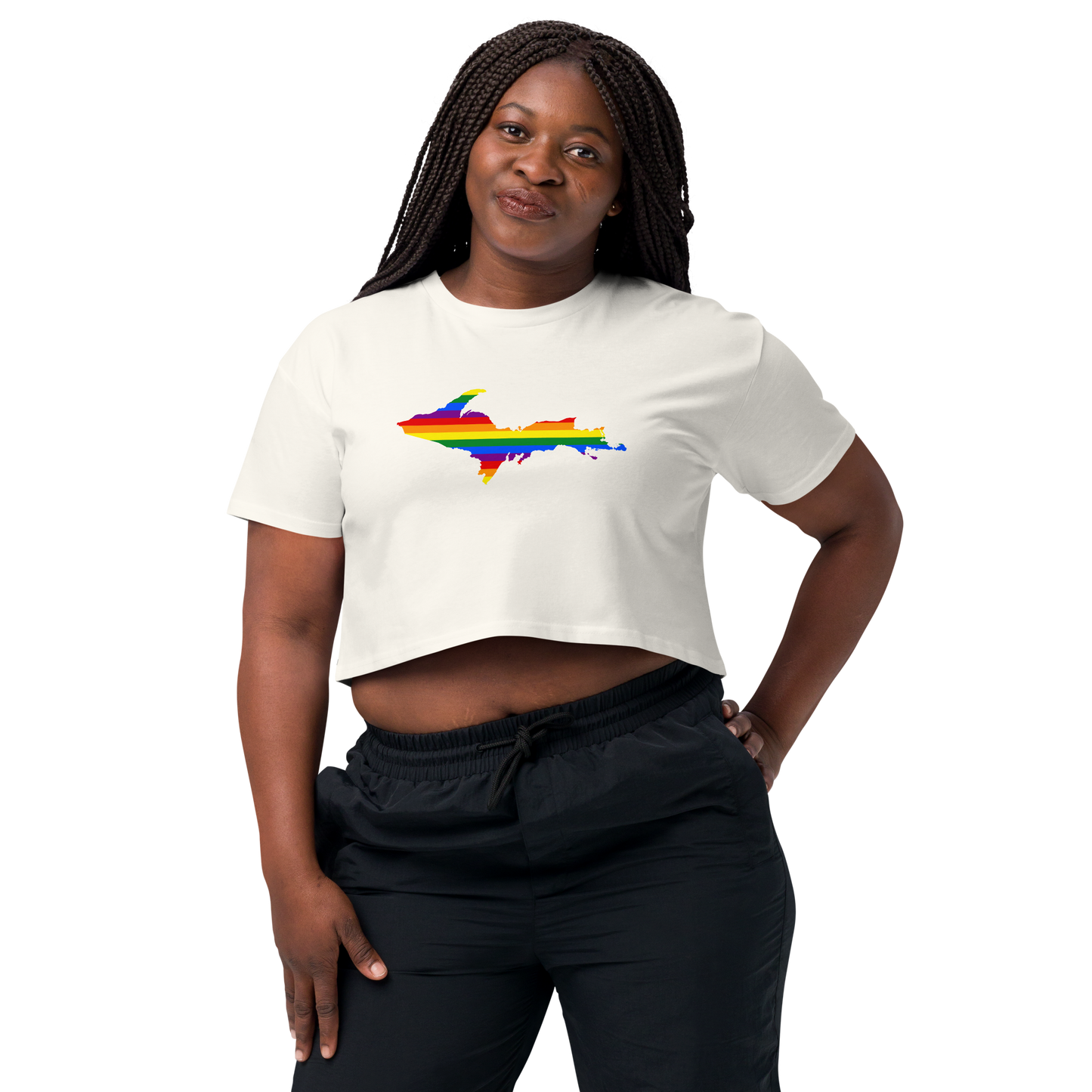 Michigan Upper Peninsula Relaxed Crop Top (w/ UP Pride Flag Outline)