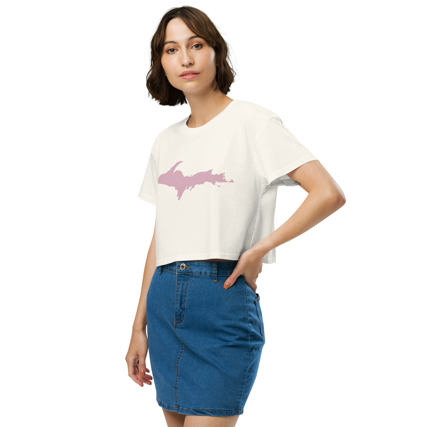 Michigan Upper Peninsula Relaxed Crop Top (w/ Pink UP Outline)