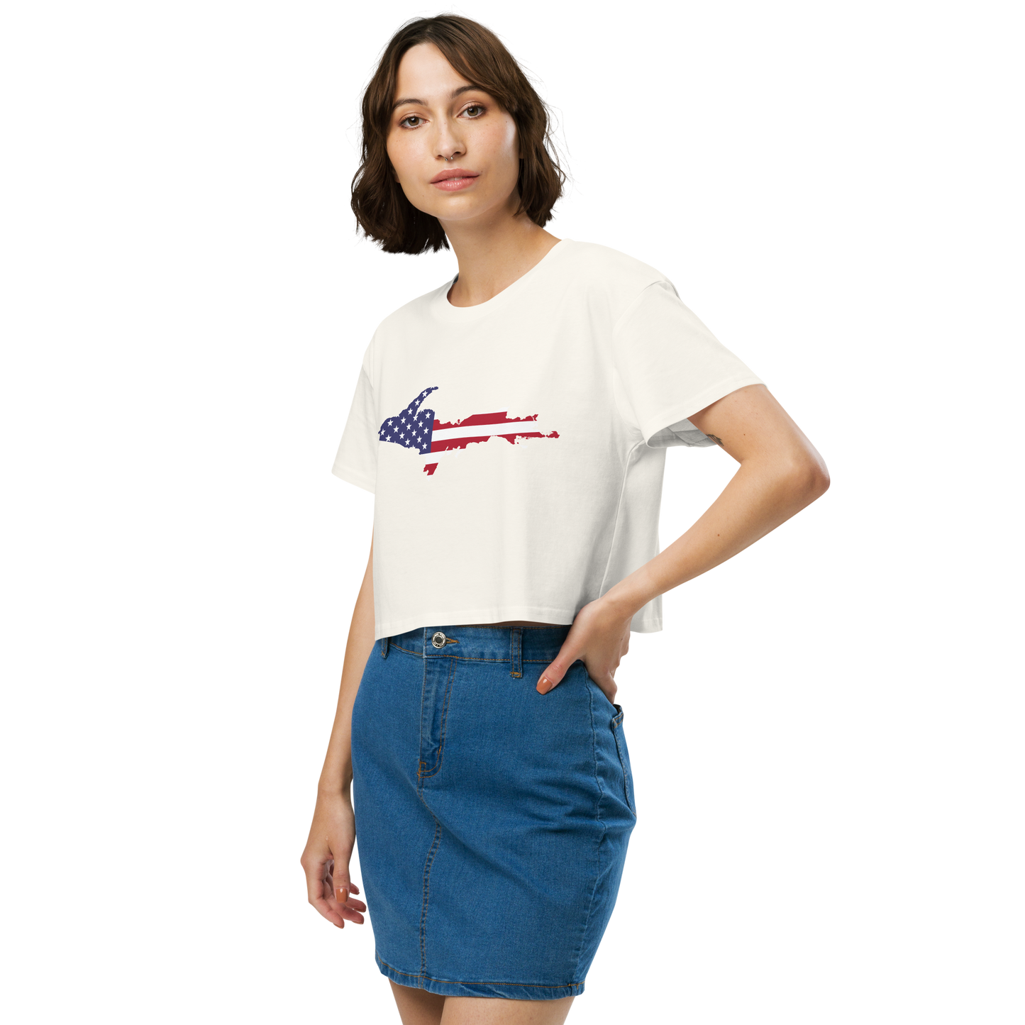 Michigan Upper Peninsula Relaxed Crop Top (w/ UP USA Flag Outline)