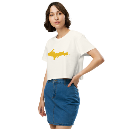 Michigan Upper Peninsula Relaxed Crop Top (w/ Gold UP Outline)