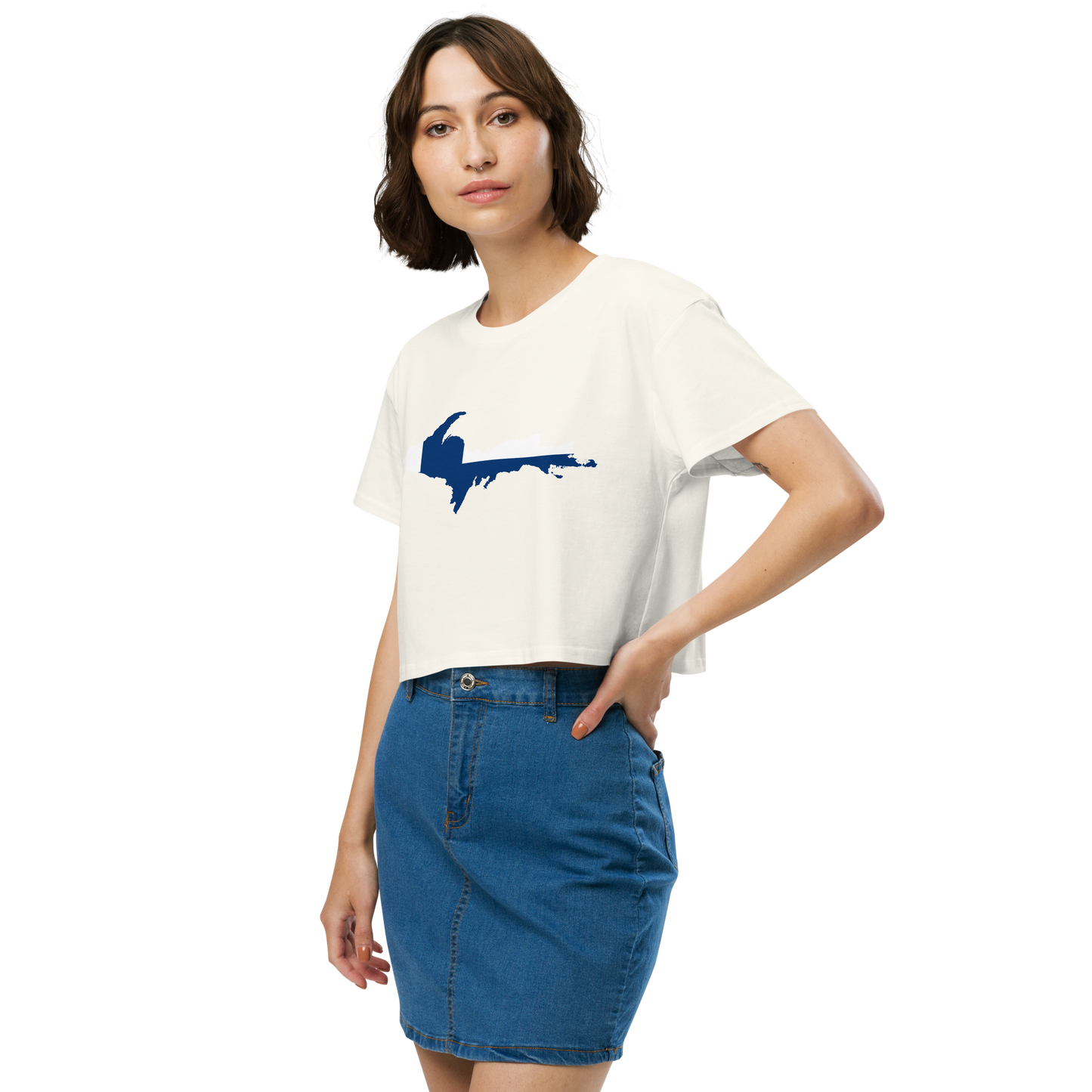 Michigan Upper Peninsula Relaxed Crop Top (w/ UP Finland Flag Outline)