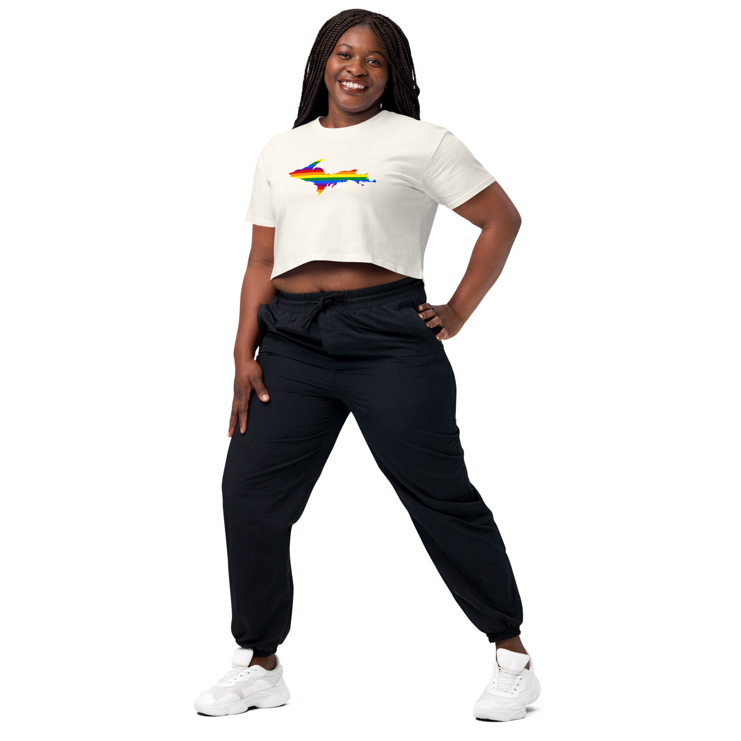 Michigan Upper Peninsula Relaxed Crop Top (w/ UP Pride Flag Outline)