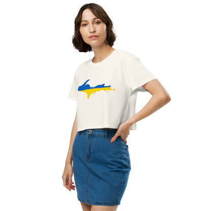 Michigan Upper Peninsula Relaxed Crop Top (w/ UP Ukraine Flag Outline)