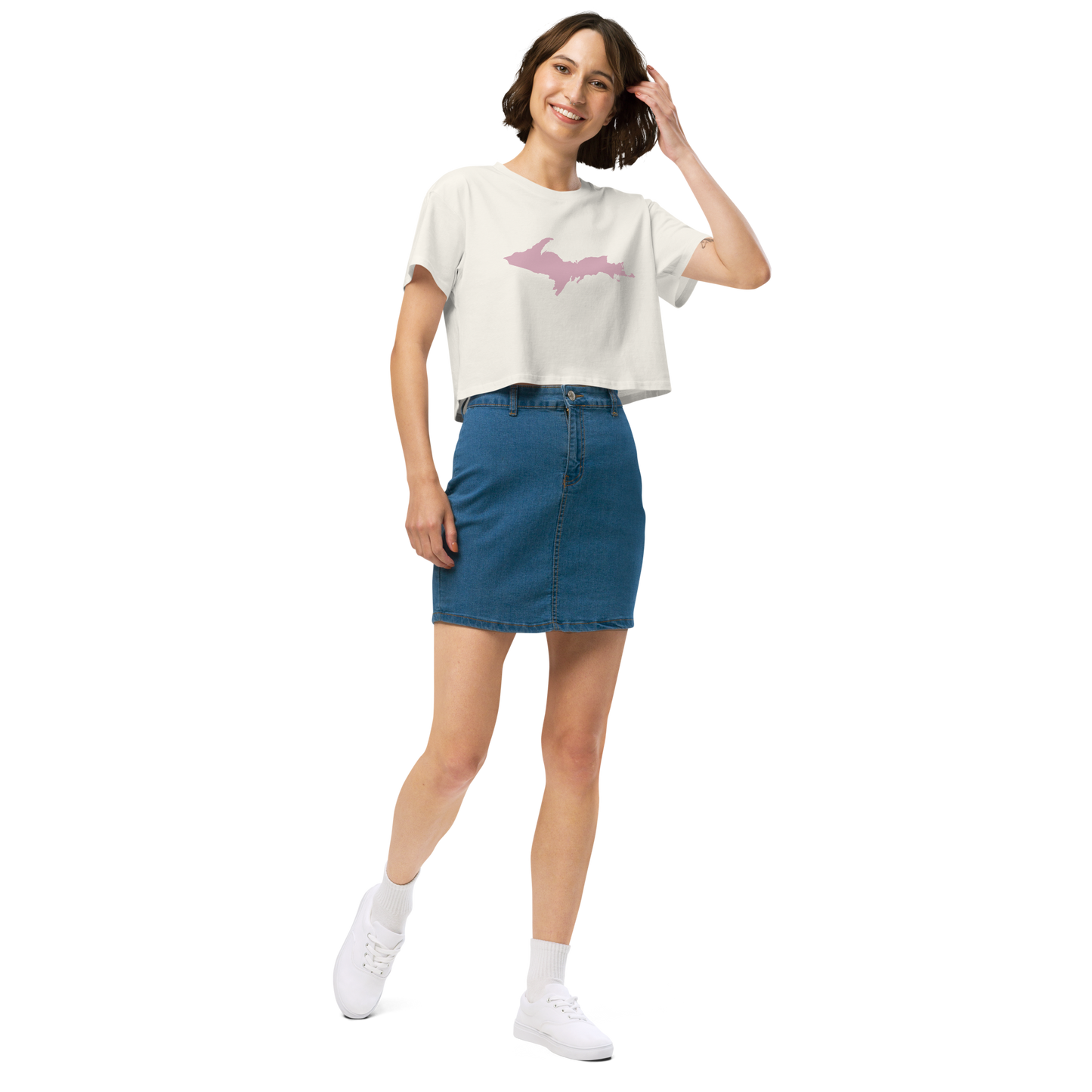 Michigan Upper Peninsula Relaxed Crop Top (w/ Pink UP Outline)