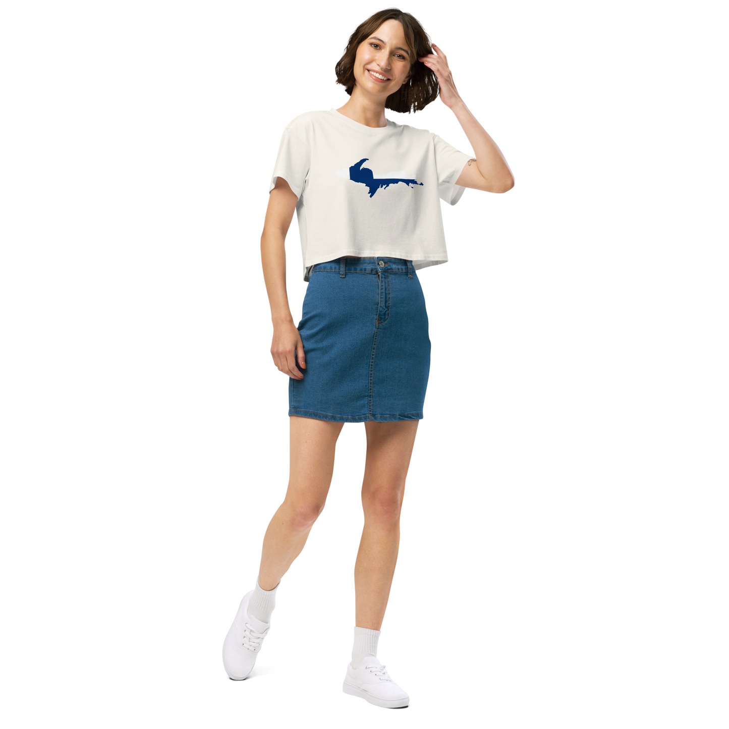 Michigan Upper Peninsula Relaxed Crop Top (w/ UP Finland Flag Outline)