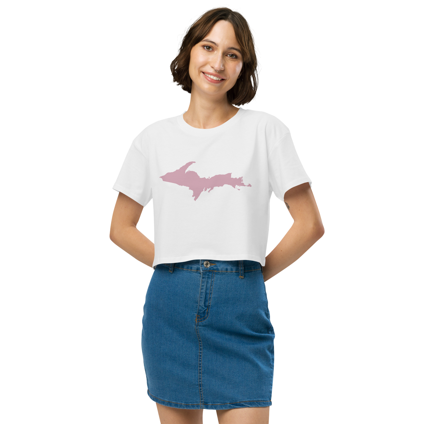 Michigan Upper Peninsula Relaxed Crop Top (w/ Pink UP Outline)