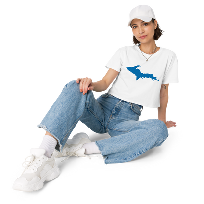 Michigan Upper Peninsula Relaxed Crop Top (W/ Azure UP Outline)