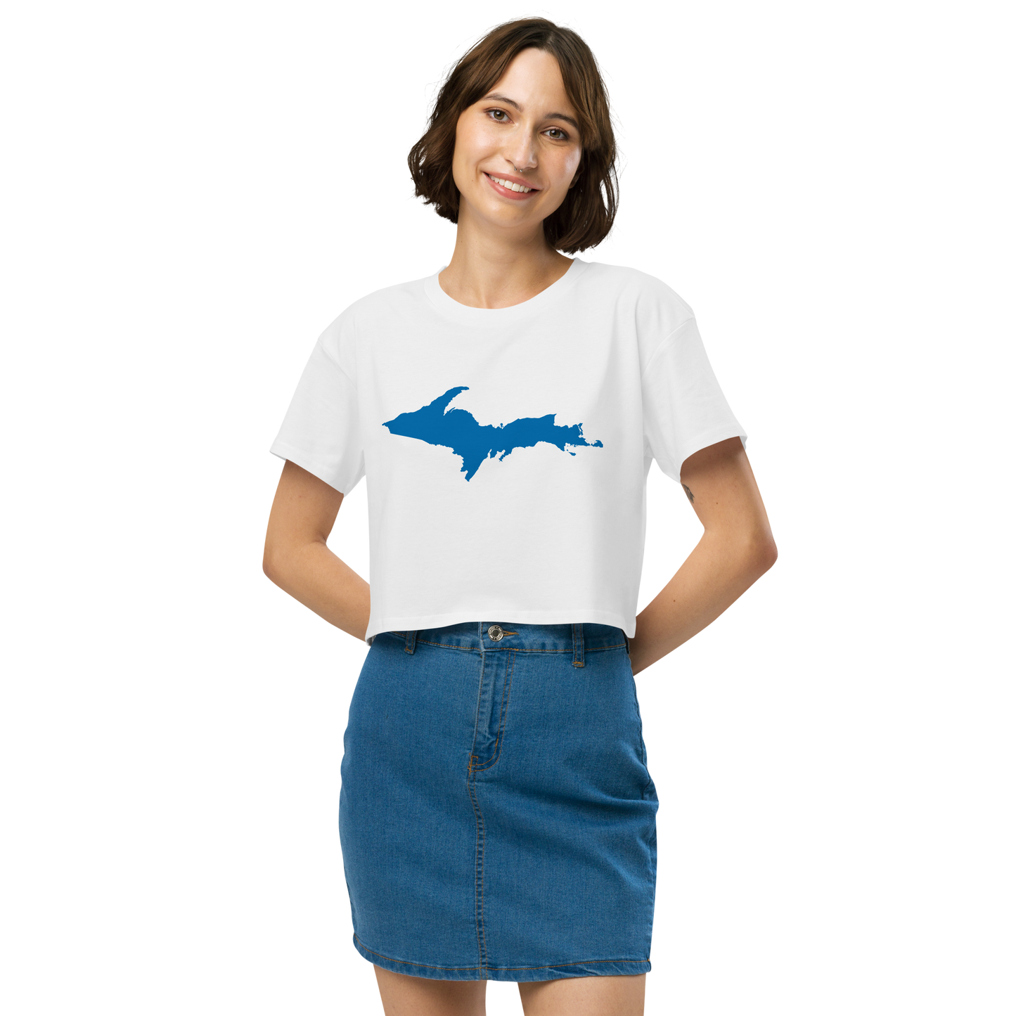 Michigan Upper Peninsula Relaxed Crop Top (W/ Azure UP Outline)