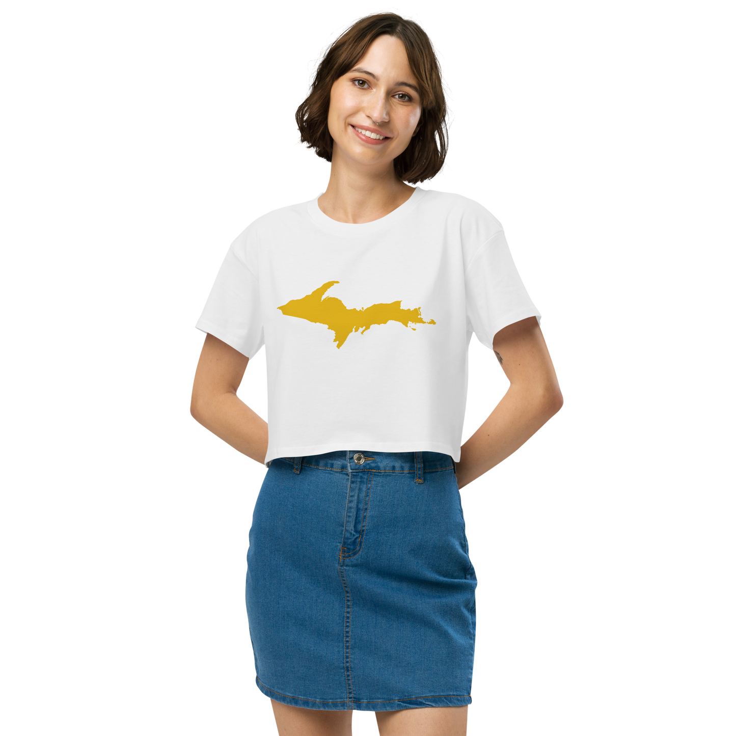 Michigan Upper Peninsula Relaxed Crop Top (w/ Gold UP Outline)