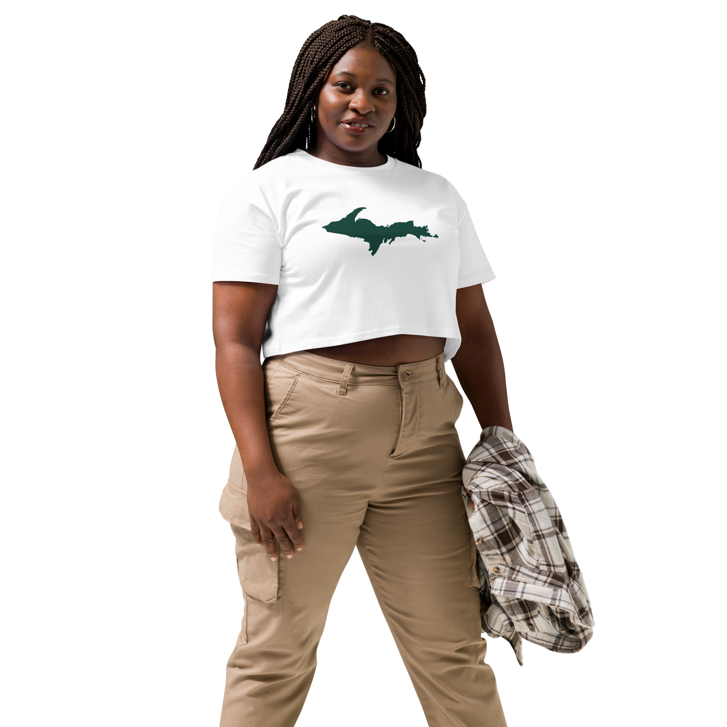 Michigan Upper Peninsula Relaxed Crop Top (w/ Green UP Outline)