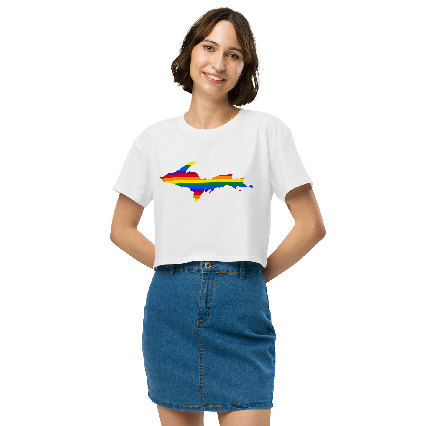 Michigan Upper Peninsula Relaxed Crop Top (w/ UP Pride Flag Outline)