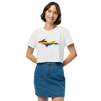 Michigan Upper Peninsula Relaxed Crop Top (w/ UP Pride Flag Outline)