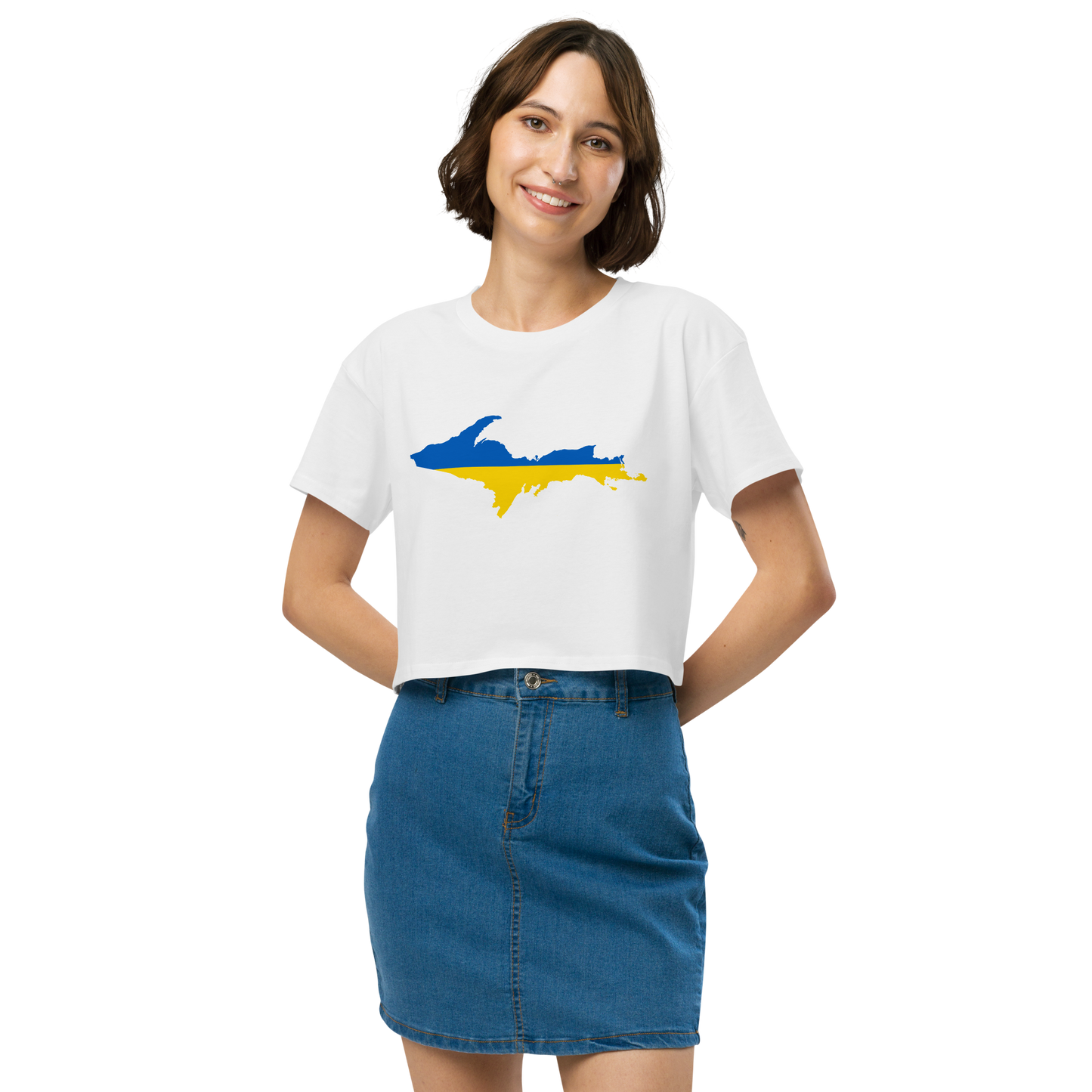 Michigan Upper Peninsula Relaxed Crop Top (w/ UP Ukraine Flag Outline)