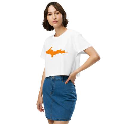 Michigan Upper Peninsula Relaxed Crop Top (w/ Orange UP Outline)