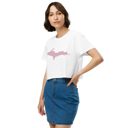 Michigan Upper Peninsula Relaxed Crop Top (w/ Pink UP Outline)