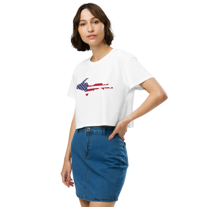 Michigan Upper Peninsula Relaxed Crop Top (w/ UP USA Flag Outline)