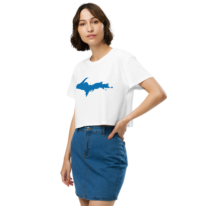 Michigan Upper Peninsula Relaxed Crop Top (W/ Azure UP Outline)