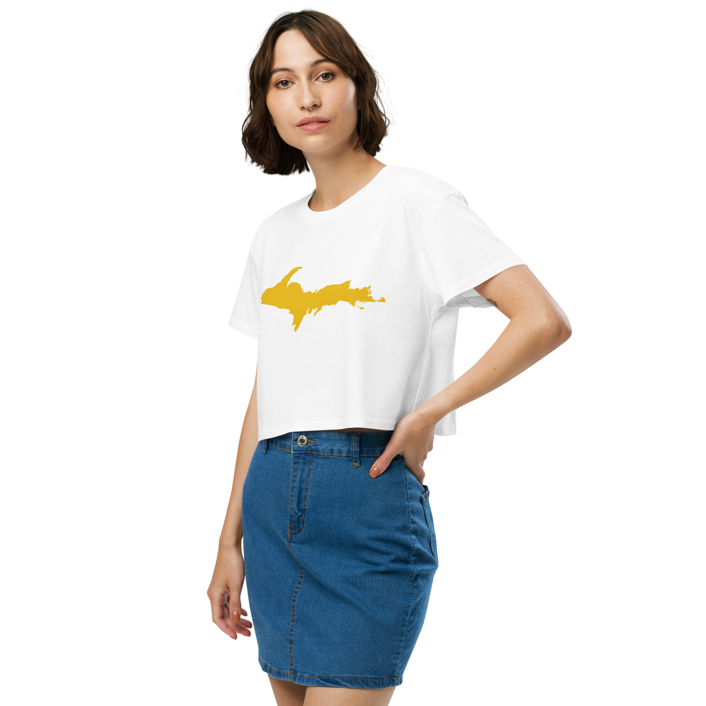 Michigan Upper Peninsula Relaxed Crop Top (w/ Gold UP Outline)