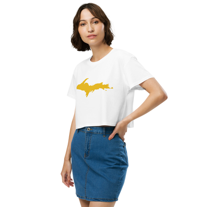 Michigan Upper Peninsula Relaxed Crop Top (w/ Gold UP Outline)