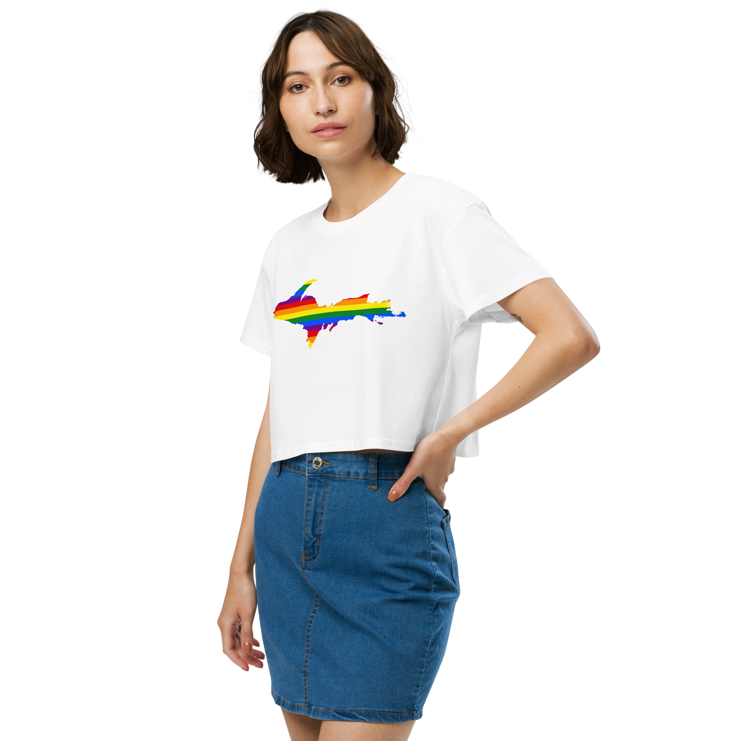 Michigan Upper Peninsula Relaxed Crop Top (w/ UP Pride Flag Outline)