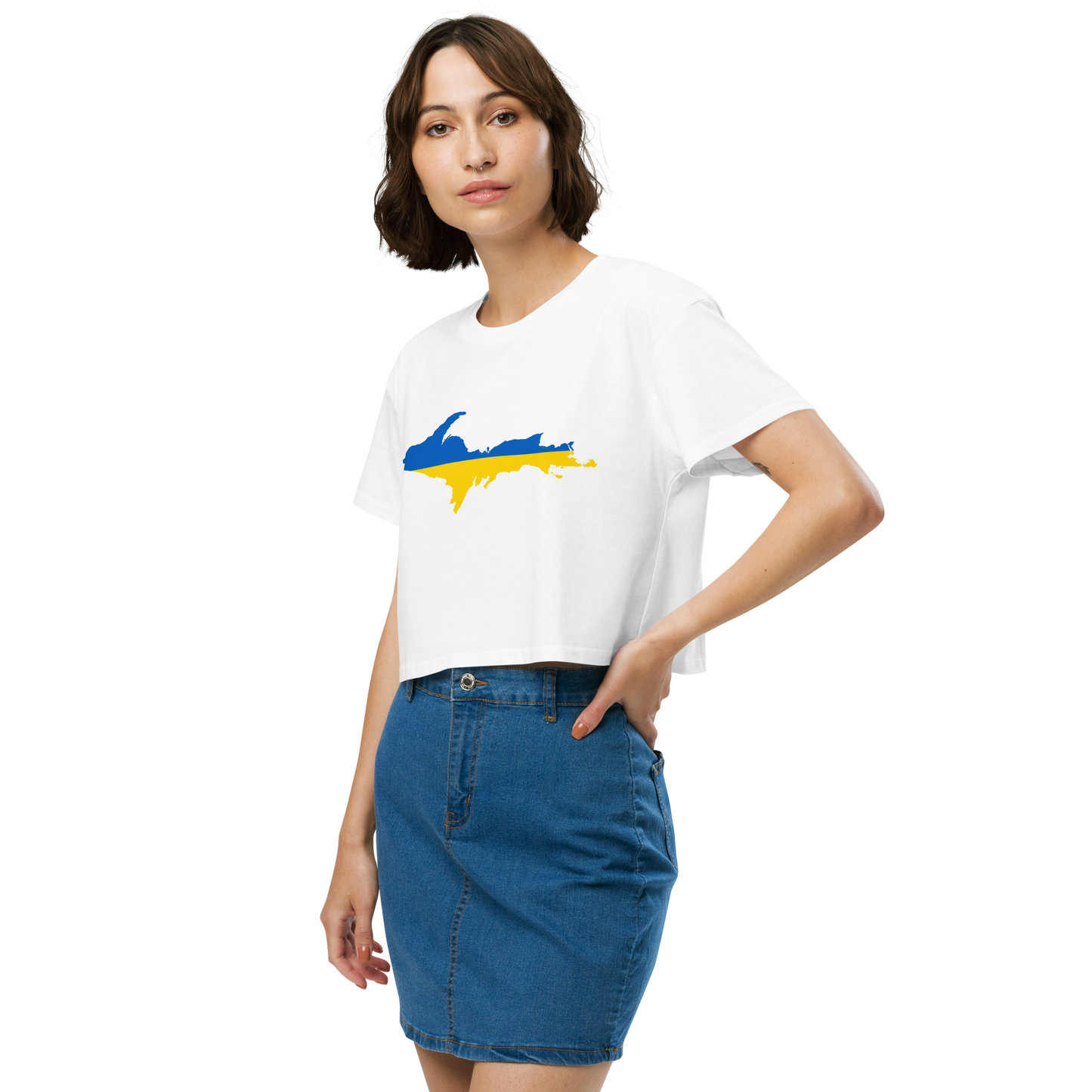 Michigan Upper Peninsula Relaxed Crop Top (w/ UP Ukraine Flag Outline)