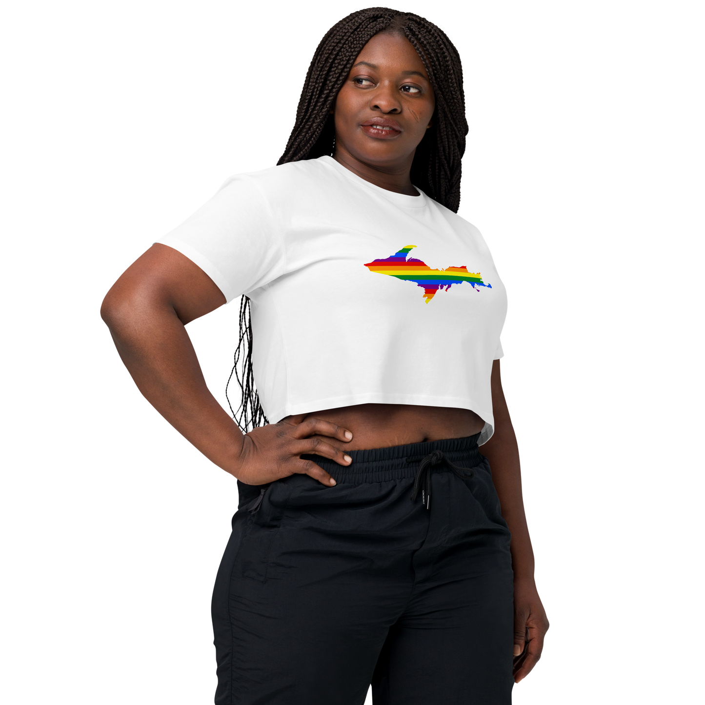 Michigan Upper Peninsula Relaxed Crop Top (w/ UP Pride Flag Outline)