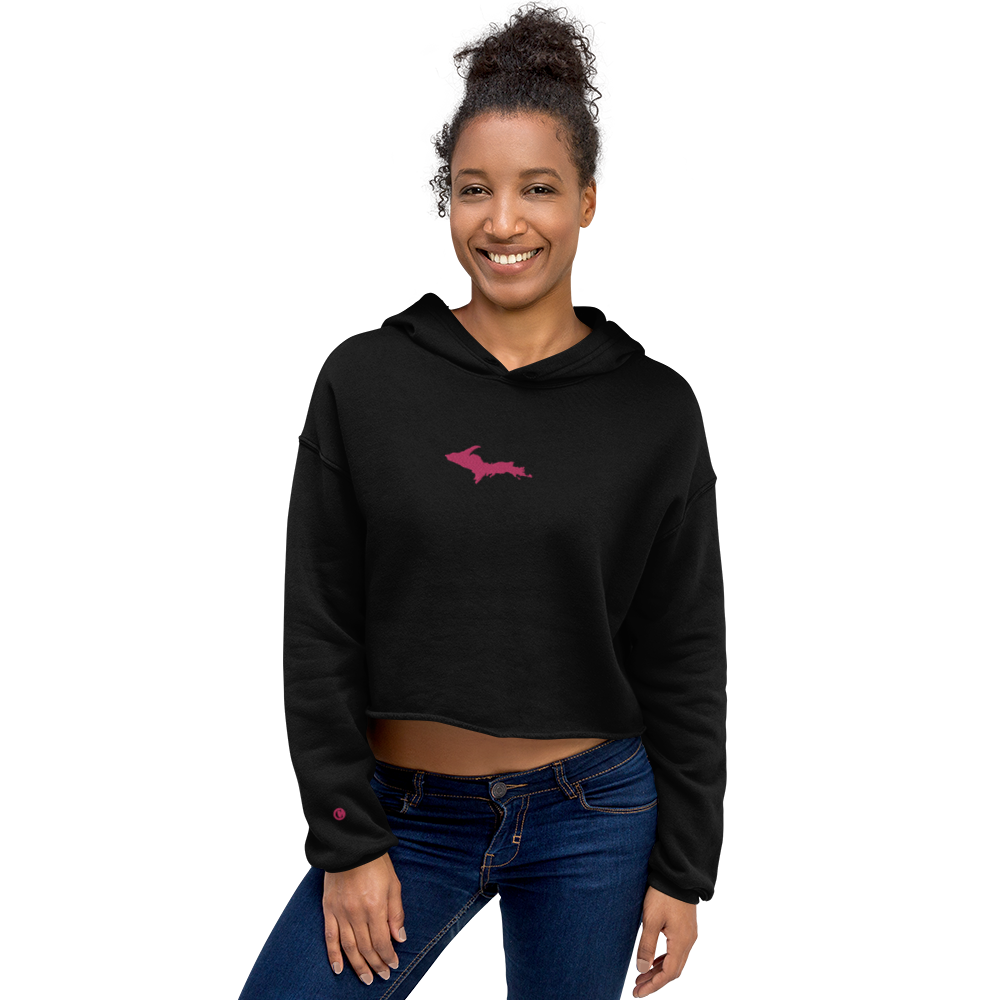 Michigan Upper Peninsula Hoodie (w/ Embroidered Pink UP Outline) | Premium Cropped