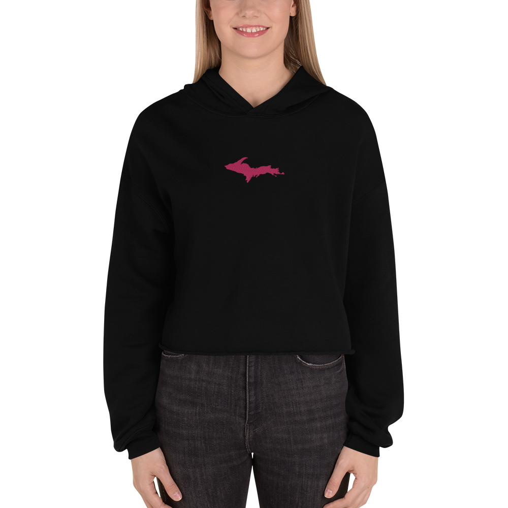 Michigan Upper Peninsula Hoodie (w/ Embroidered Pink UP Outline) | Premium Cropped