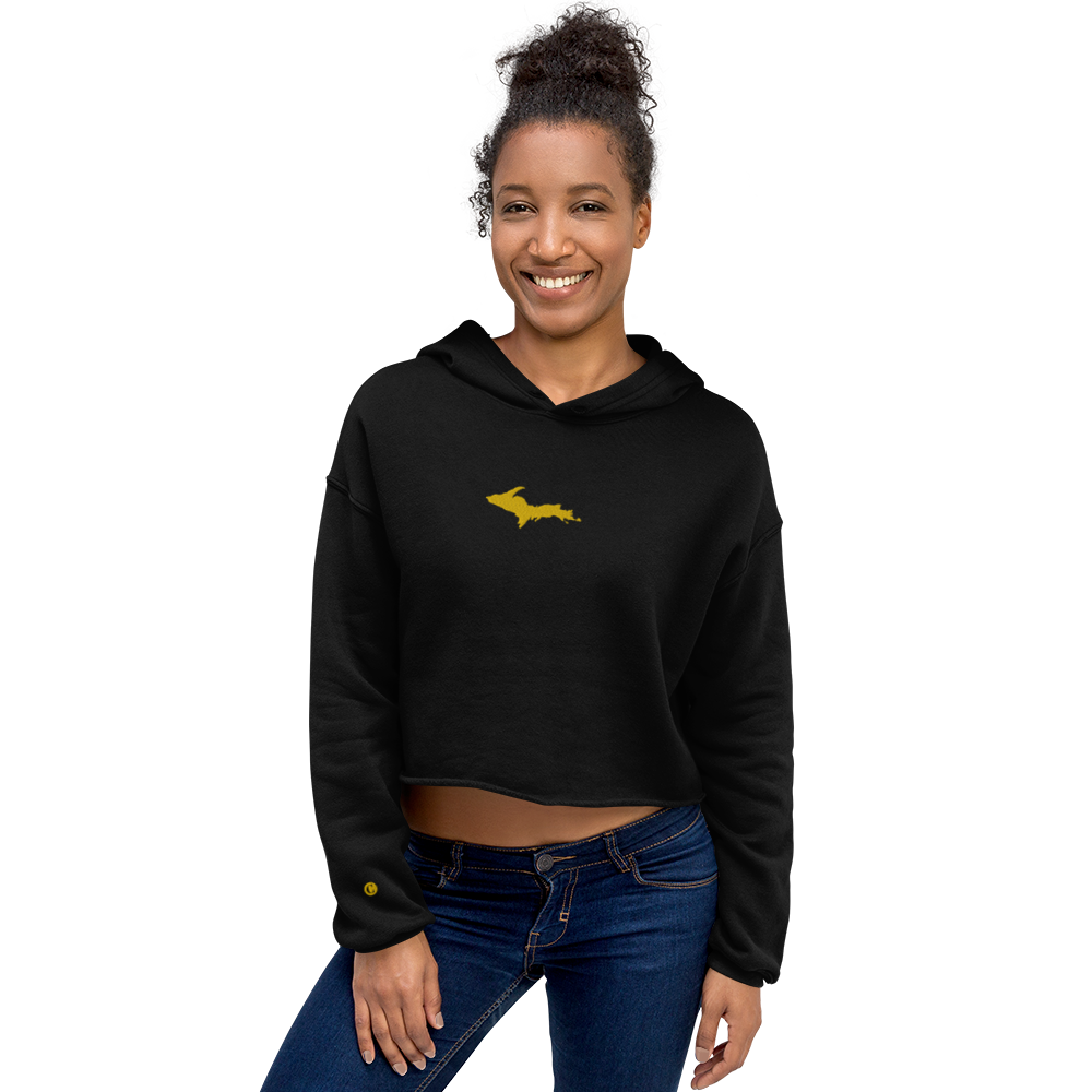 Michigan Upper Peninsula Hoodie (w/ Embroidered Gold UP Outline) | Premium Cropped