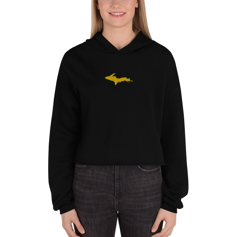 Michigan Upper Peninsula Hoodie (w/ Embroidered Gold UP Outline) | Premium Cropped