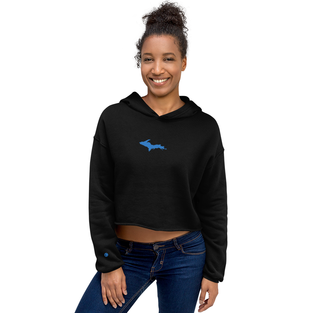 Michigan Upper Peninsula Hoodie (w/ Embroidered Azure UP Outline) | Premium Cropped