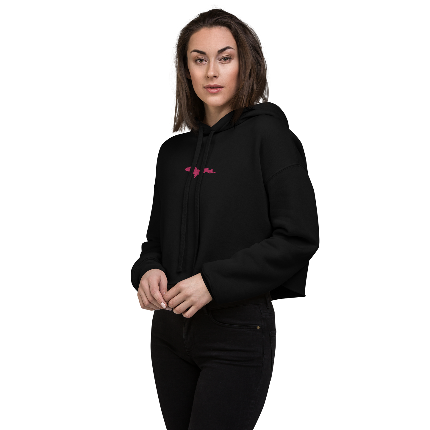 Michigan Upper Peninsula Hoodie (w/ Embroidered Pink UP Outline) | Premium Cropped